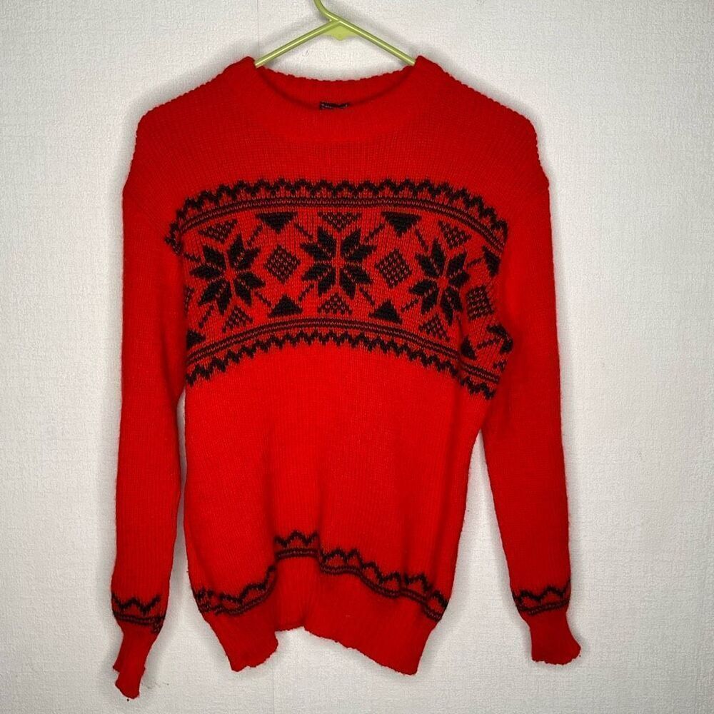 Vintage Janus of Norway Men Large 100% Pure Wool Nordic Red Sweater Scandinavian